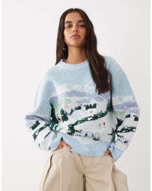 ASOS Premium pull brodé motif paysage bleu
