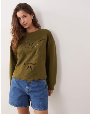 Miss Selfridge Sweat à broderies avec liens noués sur les côtés - olive - Marron