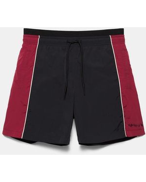 Pull&Bear Boxer Da Bagno Bordeaux Con Pannelli - Rosso