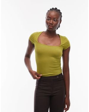 ASOS Cotton Square Neck Cap Sleeve Top - Green