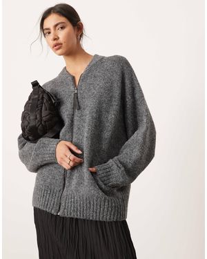 ASOS Pull en maille compacte à fermeture éclair - anthracite - Gris