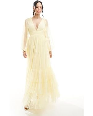 LACE & BEADS Bridesmaid Madison Long Sleeve Maxi Dress - Metallic