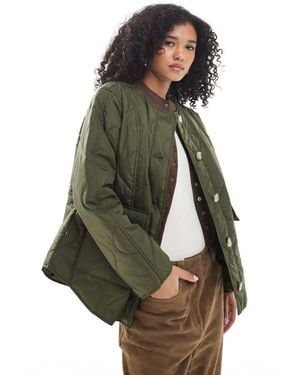 Vero Moda Onion Quilted Short Jacket With Pockets - Green