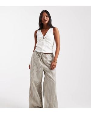 ASOS Asos Design Petite Linen Look Tie Waist Pull On Trousers - Natural