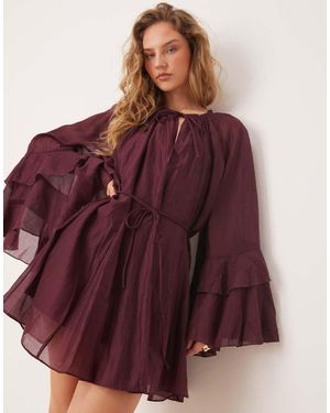 Glamorous Boho Chiffon Ruffle Chuck On Dress - Red