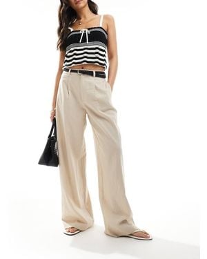 Stradivarius Belted Linen Look Trouser - Natural