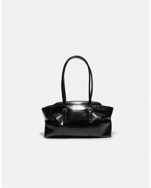 Stradivarius Borsa City Effetto Coccodrillo Con Fibbie Nera - Nero