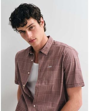 Barbour Carrock Short Sleeve Checked Seersucker Summer Shirt - Brown