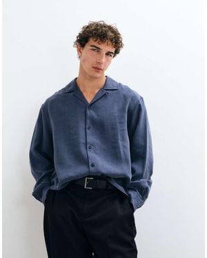 ASOS Camicia Oversize Con Colletto A Rever E Fondo Arrotondato - Blu