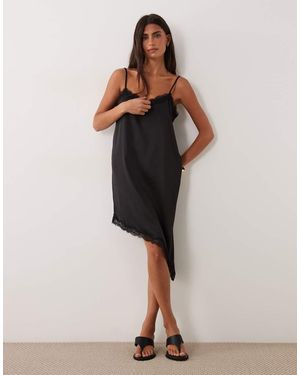 Jdy Asymmetric Mini Dress With Lace Edge - Brown