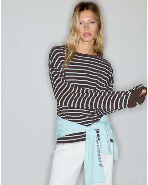 Pull&Bear T-Shirt A Maniche Lunghe A Righe Marrone - Grigio