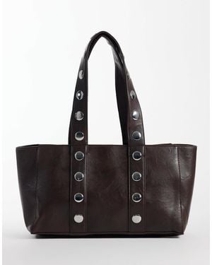 Kaiia Exklusive tote-bag aus kunstleder mit silbernen metall-details und nieten - Schwarz