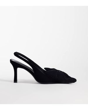 Asos Design Wide Fit Shine Slingback Bow Detail Mid Heeled Shoes - Blue