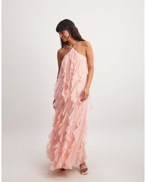 NA-KD Structured Chiffon Ruffle Maxi Dress - Pink