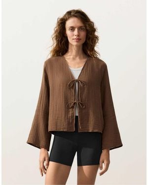 Oysho Long-sleeved Shirt With Ties 100% Cotton - Brown