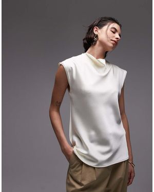 Mango Satin Drape Neck Cap Sleeve Top - Grey
