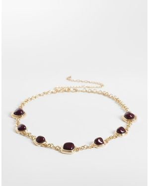 ASOS Waist And Hip Black Stone Set Chain Belt - Natural