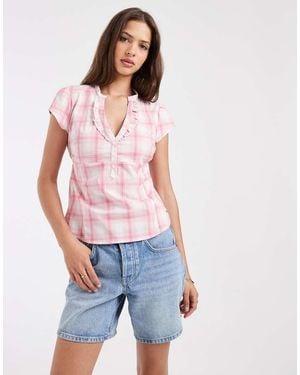 Hollister Camisa A Cuadros Escoceses De Manga Corta Con Cuello Panadero Y Cintura Entallada - Rojo