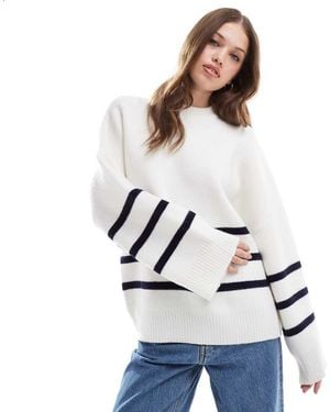 Pretty Lavish Maglione Lavorato Bianco A Righe Girocollo