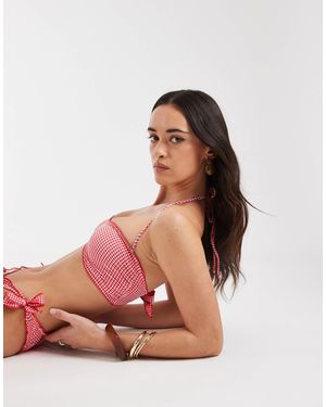 Pieces – bandeau-bikinioberteil mit abnehmbaren trägern und em vichy-karo, kombiteil - Pink