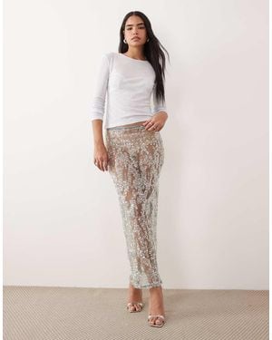 ASOS Sheer Sequin Mesh Maxi Skirt - Natural