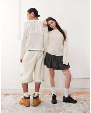 Collusion Crotchet Branded Sweater - Natural