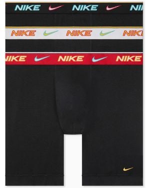 Nike Dri-fit Essential Cotton 3 Pack Long Boxer Briefs With Red/gray/ Waistbands - Black