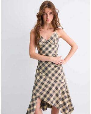 Stradivarius Vestito Midi Asimmetrico A Quadri - Neutro
