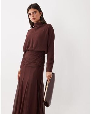 ASOS Chiffon Shirred Waist Panel Godet Maxi Dress - Purple