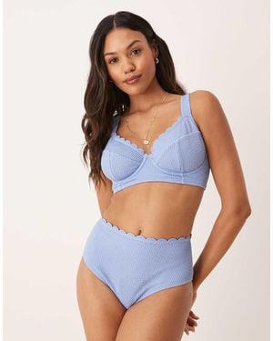 Peek & Beau Crinkle High Waist Bikini Bottom With Scallop Detail - Blue