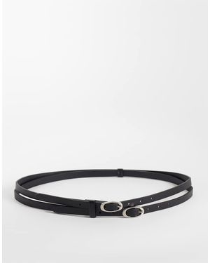 ASOS Cinturón Fino De Doble Tira En Piel Sintética Negra Con Hebilla Ovalada - Negro