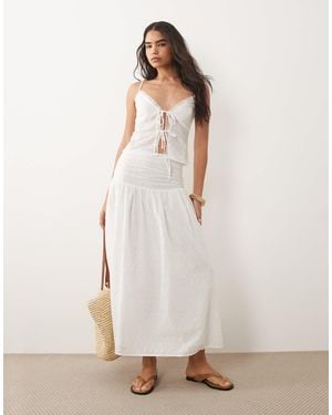The Frolic Exclusive Cotton Broderie Shirred Drop Waist Maxi Skirt - Natural
