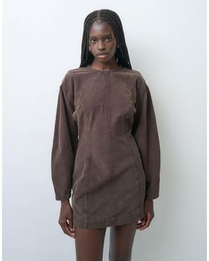 ASOS Mini-kleid aus cord mit barrel-ärmeln und nähten - Braun