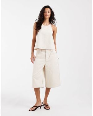 ASOS Textured Denim baggy Bermuda Shorts - White