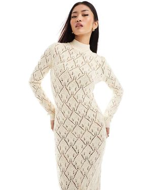 Mango Crochet Knitted High Neck Dress - Natural