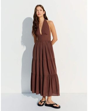 Bershka Long Rustic Halter Dress - Brown