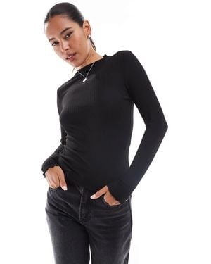 ONLY Lettuce Edge High Neck Ribbed Top - Black