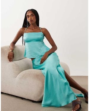 Abercrombie & Fitch Schuingesneden Satijnen Maxi Rok - Blauw