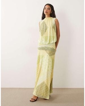 ASOS Mesh Blouson Maxi Dress With Ruched Dropped Waist Skirt - Green