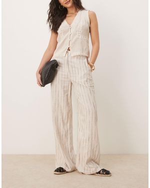 ASOS Relaxed Straight Leg Pants With Linen - Natural