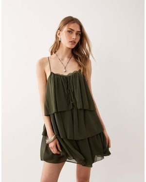 Mango Ruffle Mini Dress - Green