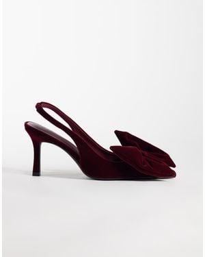 ASOS Shine Slingback Bow Detail Mid Heeled Shoes - Brown