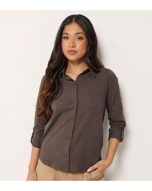 PixieGirl Petite Button Cotton Shirt - Brown