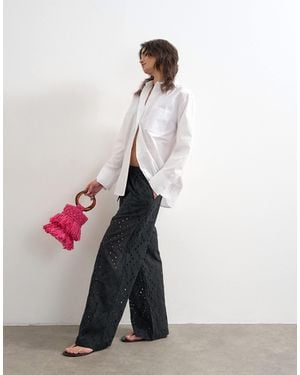 TOPSHOP Large Broderie Cut Out Tie Waist Trouser - Blue