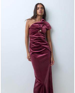 ASOS Asymmetric One Shoulder Maxi Dress With Trim - Red