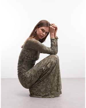 ASOS Devore Long Sleeve Ruched Maxi Dress - Gray