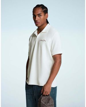 Bershka Embroidered Structured Short Sleeve Polo Shirt - White