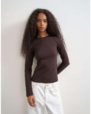 TOPSHOP Long Sleeve Everyday Tee - Brown