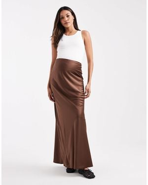 ASOS Asos Design Maternity Satin Bias Midi Skirt - Brown