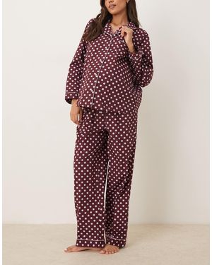 ASOS Asos design maternity – pyjama mit polka dots und samt-besatz, umstandsmode - Rot